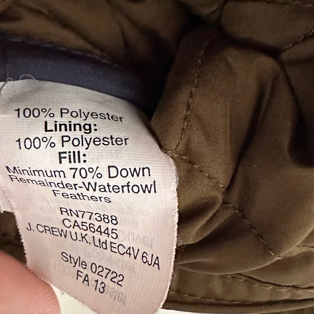 J. Crew Barn Jacket Size Small Quilted Olive Green Down Filled Lightweight - Picture 6 of 7